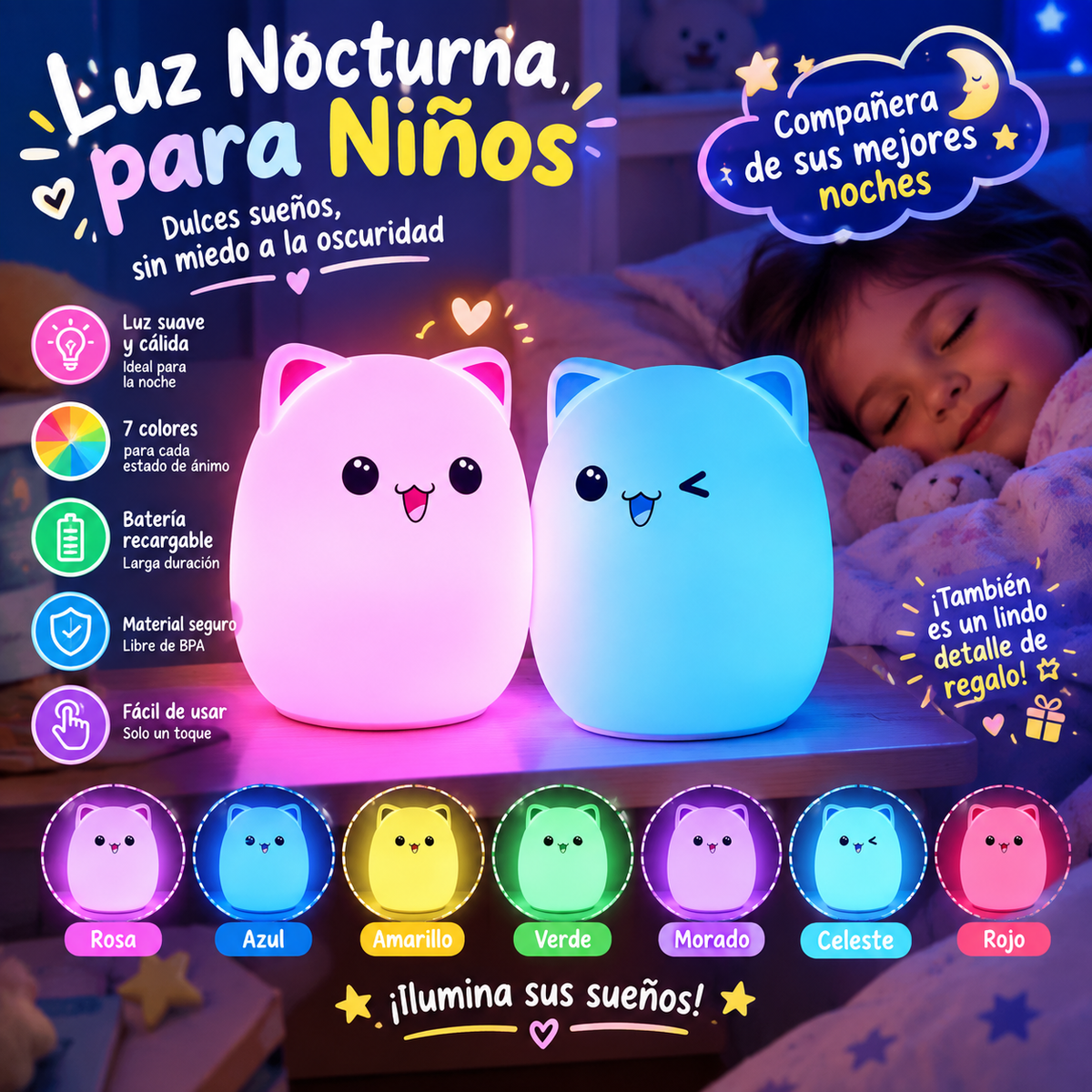 Multicolor LED Cat Lamp